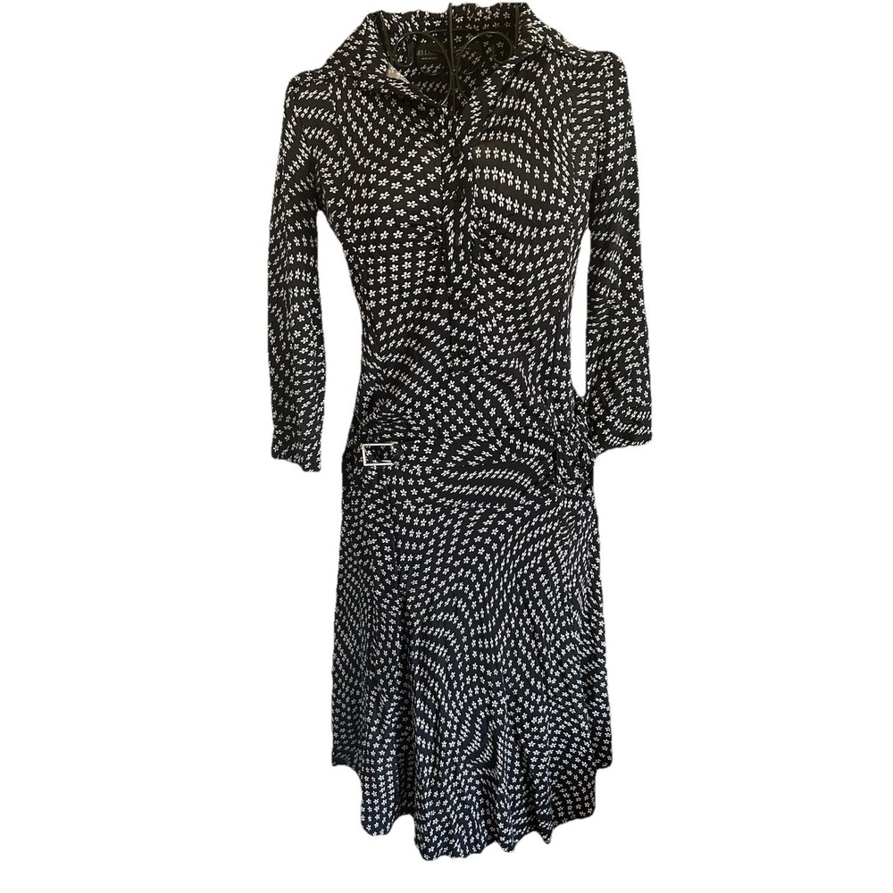 Women's Jake Lakeland Italian Black White Floral Midi Buckle Dress Size S/M